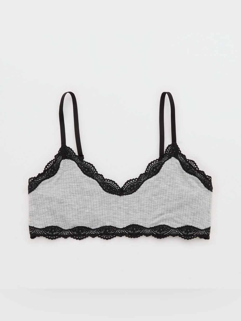 NWT Aerie OVERSLEPT Modal Lace Trim Bralette Gray Black XL - Picture 4 of 5